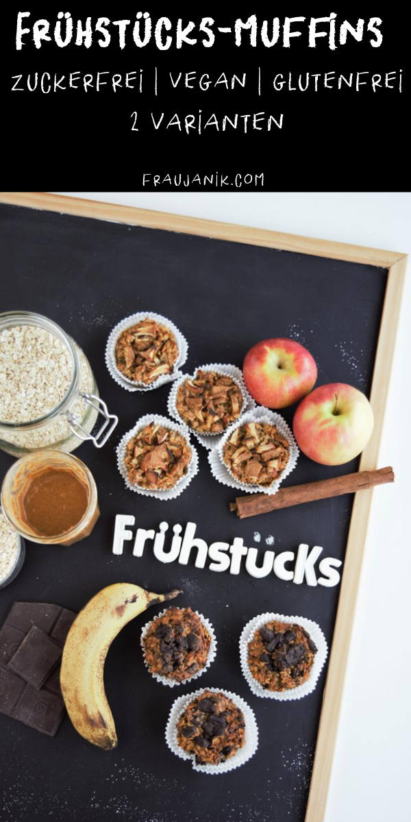 Frühstücksmuffins ohne Zucker & Mehl | vegan & glutenfrei | Schoko-Banane & Apfel-Zimt, fraujanik