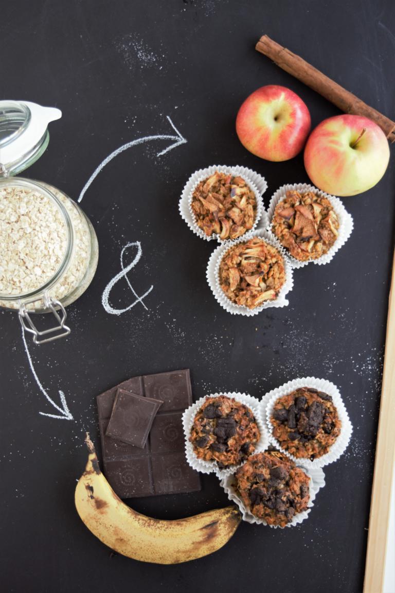 Frühstücksmuffins ohne Zucker & Mehl | vegan & glutenfrei | Schoko-Banane & Apfel-Zimt, fraujanik