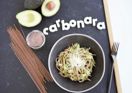 vegane Avocado Carbonara | 2 Zutaten, kala namak, veganes ei, avocadoei, vegane pasta, frau janik